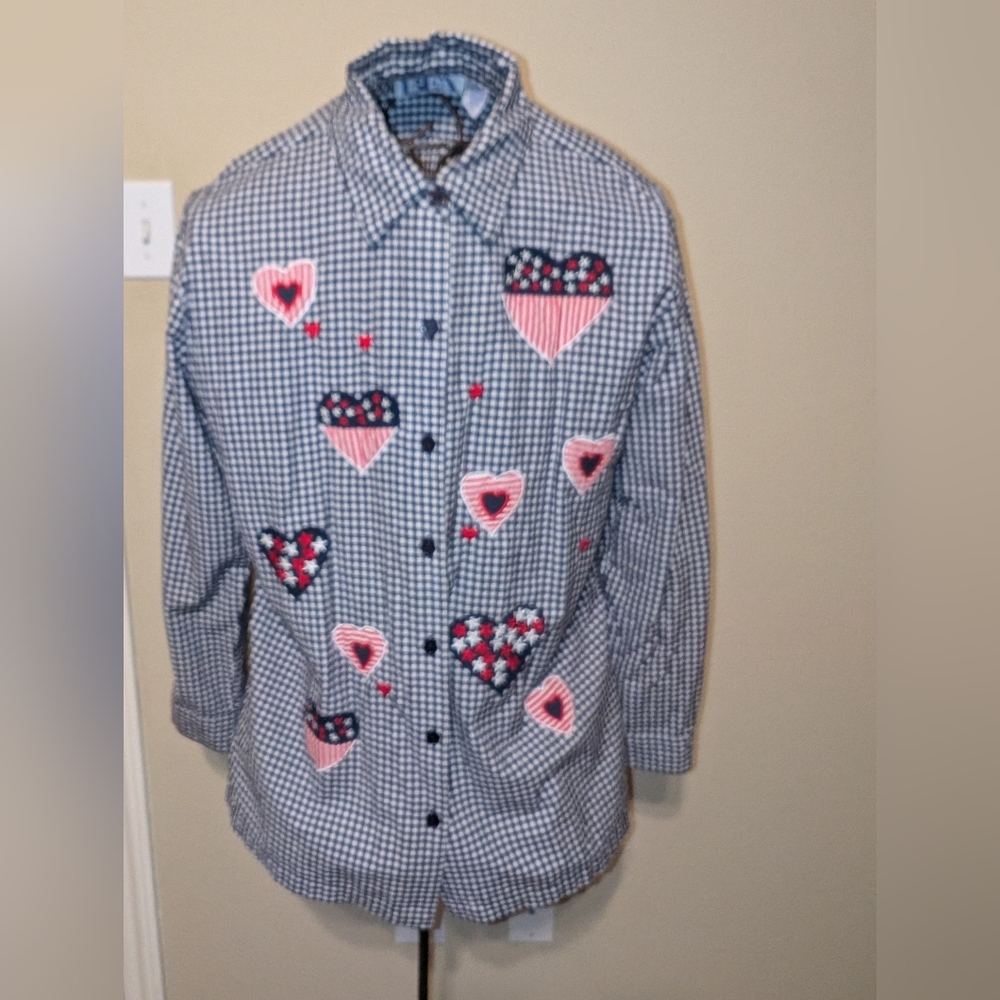 Patriotic Heart Appliques Gingham Shirt